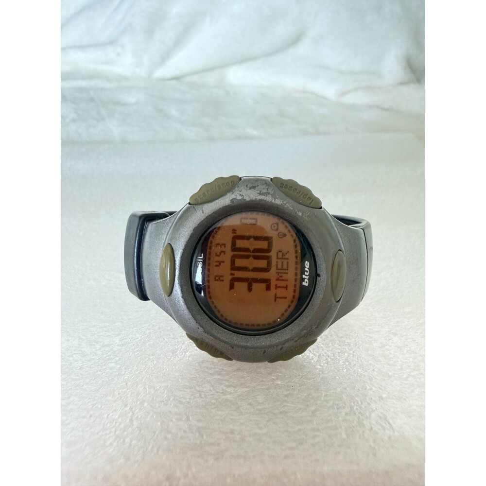 Vintage 90s Y2K Fossil Blue Digital Sports Watch DQ-1051 Timer 100M Pre-owned - Picture 2 of 9